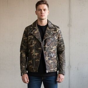 American Stitch unisex Medium Essential Camouflage Biker Jacket - Urban Style -S